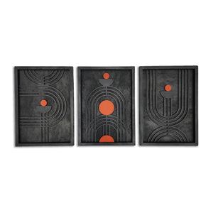 Turuncu Vurgulu Modern Geometrik Ahşap Duvar Tablosu – Üçlü
