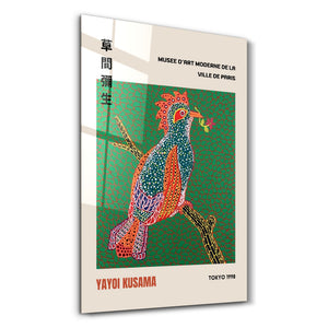 Artdesigna tarafından üretilen Yayoi Kusama soyut fırça cam duvar tablosu, canlı Japon pop art tasarımını şeffaf cam panel üzerinde sunar.