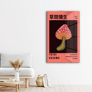 Artdesigna tarafından üretilen Yayoi Kusama soyut fırça cam duvar tablosu, canlı Japon pop art tasarımını şeffaf cam panel üzerinde sunar.