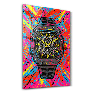 Saatli Bomba - Richard Mille Graffiti Patlama Cam Duvar Tablosu