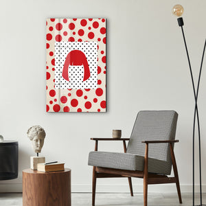 Artdesigna tarafından üretilen Yayoi Kusama soyut fırça cam duvar tablosu, canlı Japon pop art tasarımını şeffaf cam panel üzerinde sunar.