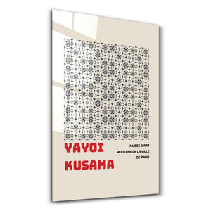 Artdesigna tarafından üretilen Yayoi Kusama soyut fırça cam duvar tablosu, canlı Japon pop art tasarımını şeffaf cam panel üzerinde sunar.