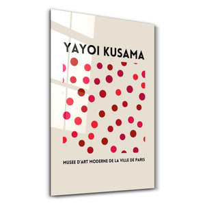 Artdesigna tarafından üretilen Yayoi Kusama soyut fırça cam duvar tablosu, canlı Japon pop art tasarımını şeffaf cam panel üzerinde sunar.