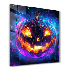 Neon Pumpkin | Halloween Style Glass Wall Art - Artdesigna