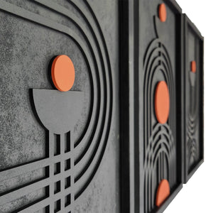 Turuncu Vurgulu Modern Geometrik Ahşap Duvar Tablosu – Üçlü