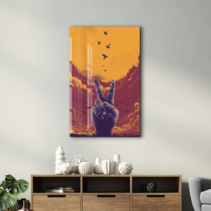 Artdesigna Peace Rising Sunset Freedom glass wall art featuring vibrant sunset colors and a peaceful abstract design.
