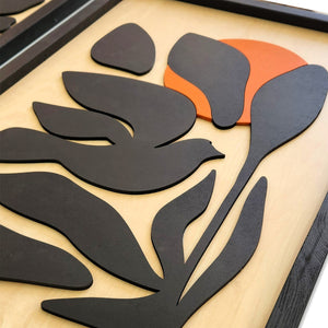 Soyut Botanik Ahşap Duvar Tablosu – Üçlü