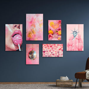 Blush Euphoria & Pop Culture Fusion Gallery Glass Wall Art Set - Artdesigna