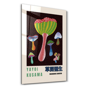 Artdesigna tarafından üretilen Yayoi Kusama soyut fırça cam duvar tablosu, canlı Japon pop art tasarımını şeffaf cam panel üzerinde sunar.