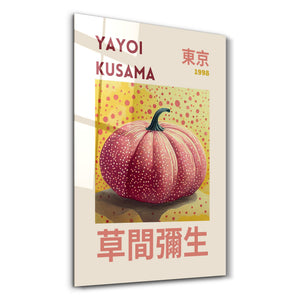 Artdesigna tarafından üretilen Yayoi Kusama soyut fırça cam duvar tablosu, canlı Japon pop art tasarımını şeffaf cam panel üzerinde sunar.