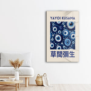Artdesigna tarafından üretilen Yayoi Kusama soyut fırça cam duvar tablosu, canlı Japon pop art tasarımını şeffaf cam panel üzerinde sunar.