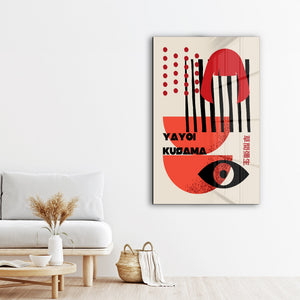 Artdesigna tarafından üretilen Yayoi Kusama soyut fırça cam duvar tablosu, canlı Japon pop art tasarımını şeffaf cam panel üzerinde sunar.