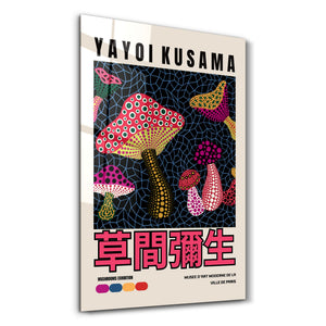 Artdesigna tarafından üretilen Yayoi Kusama soyut fırça cam duvar tablosu, canlı Japon pop art tasarımını şeffaf cam panel üzerinde sunar.