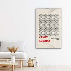 Artdesigna tarafından üretilen Yayoi Kusama soyut fırça cam duvar tablosu, canlı Japon pop art tasarımını şeffaf cam panel üzerinde sunar.
