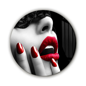・"Red Lips"・Rounded Glass Wall Art - ArtDesigna Glass Printing Wall Art
