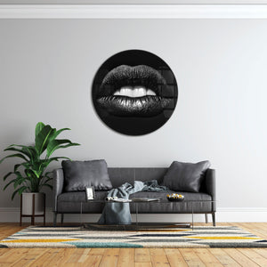 ・"Black Lips"・Rounded Glass Wall Art - ArtDesigna Glass Printing Wall Art