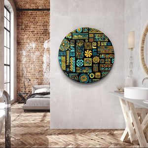 ・"Signs Black BLue"・Rounded Glass Wall Art - ArtDesigna Glass Printing Wall Art