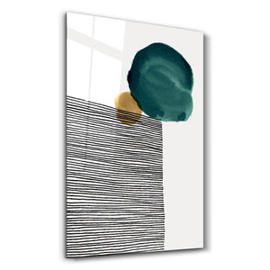 Green and Golden Shapes 13 | Glass Wall Art - Artdesigna