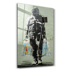 Banksy - Shopper Spaceman | Glass Wall Art - Artdesigna