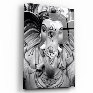 Lord Ganesh B&W Sculpture | Glass Wall Art - Artdesigna