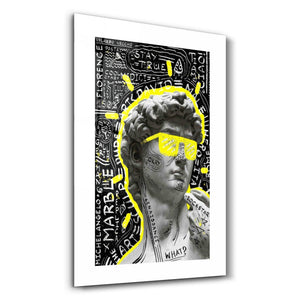Statue Pop Art Yellow | Designer's Collection Glass Wall Art - Artdesigna