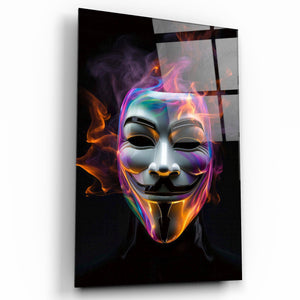 Salvador Mask with Neon Smokes | Designers Collection Glass Wall Art - Artdesigna