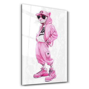 Pembe Güç Panter - Cam Duvar Tablosu