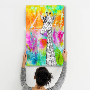 Colorful Giraffe | Glass Wall Art - Artdesigna