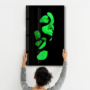Mysterious Green Face | Glass Wall Art - Artdesigna