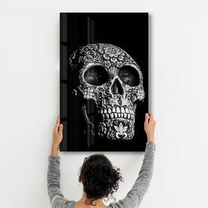 Grey Skull | Glass Wall Art - Artdesigna