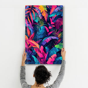 Colorful Tropical Leaves - Glass Wall Art - Artdesigna