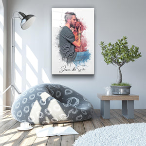 ."Watercolor Portrait - You & Your Pet - Custom Printing". Glass Wall Art - ArtDesigna Glass Printing Wall Art