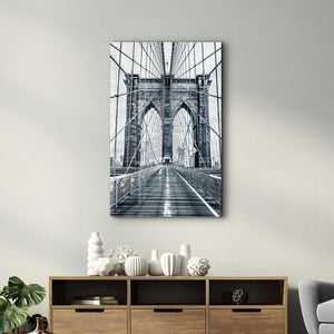 Brooklyn Bridge Retro Gray 2 | Glass Wall Art - Artdesigna
