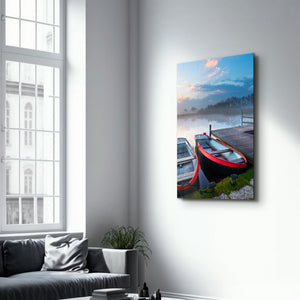 Lake and Boat Landscape | Glass Wall Art - Artdesigna