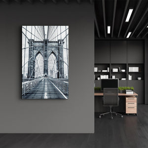 Brooklyn Bridge Retro Gray 2 | Glass Wall Art - Artdesigna