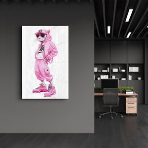Pembe Güç Panter - Cam Duvar Tablosu