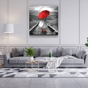 ・"Girl with Red Umbrella"・Glass Wall Art - ArtDesigna Glass Printing Wall Art