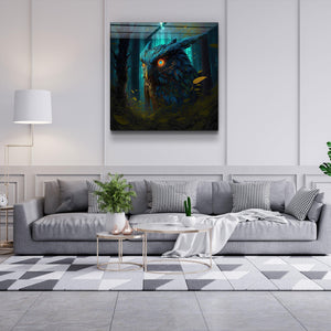 ."Blazing Blue Owl". Secret World Collection Glass Wall Art - ArtDesigna Glass Printing Wall Art