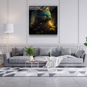 ."Glimmering Gold Fox". Secret World Collection Glass Wall Art - ArtDesigna Glass Printing Wall Art