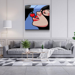 ."Cat Woman & Cherry". Designer's Collection Glass Wall Art - ArtDesigna Glass Printing Wall Art