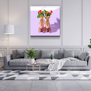 ."Pink Skates Retro". Contemporary Collection Glass Wall Art - ArtDesigna Glass Printing Wall Art