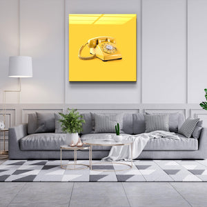 ."Yellow Retro Phone". Contemporary Collection Glass Wall Art - ArtDesigna Glass Printing Wall Art