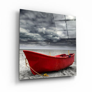Solitude: The Red Vessel | Glass Wall Art - Artdesigna