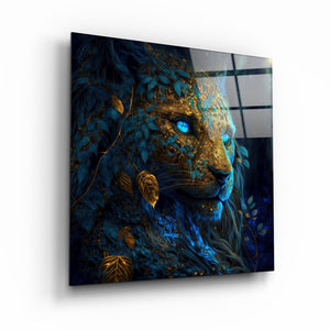 ."Majestic Blue-Eyed Leopard". Secret World Collection Glass Wall Art - ArtDesigna Glass Printing Wall Art
