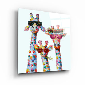 ."Funny Giraffe Family". Designer's Collection Glass Wall Art - ArtDesigna Glass Printing Wall Art