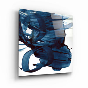 ."Navy Blue Abstract Brush Strokes". Designer's Collection Glass Wall Art - ArtDesigna Glass Printing Wall Art