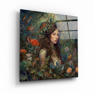 ."Bird Princess". Secret World Collection Glass Wall Art - ArtDesigna Glass Printing Wall Art