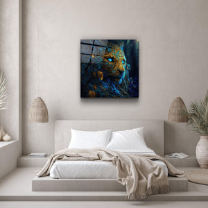 ."Majestic Blue-Eyed Leopard". Secret World Collection Glass Wall Art - ArtDesigna Glass Printing Wall Art