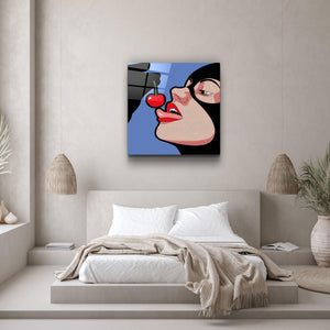 ."Cat Woman & Cherry". Designer's Collection Glass Wall Art - ArtDesigna Glass Printing Wall Art