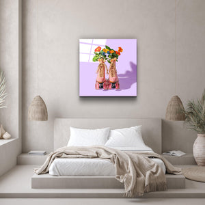 ."Pink Skates Retro". Contemporary Collection Glass Wall Art - ArtDesigna Glass Printing Wall Art